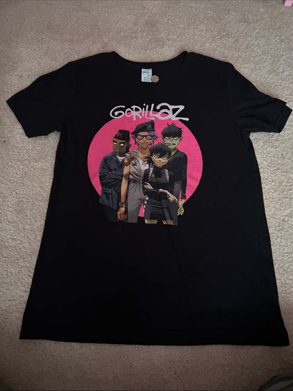 Unisex Gorillaz Black Graphic Tee with Pink Band Logo